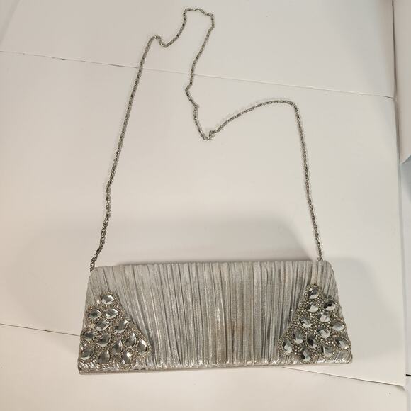 WHITTAL & SHON Evening Clutch Purse Silver Metallic Rhinestone bag Purse (FB1) - Picture 1 of 8
